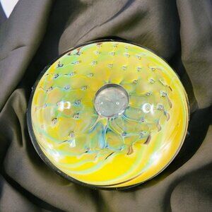 1987 Hand Blown Glass Paperweight Artist Signed Eye Small Bubbles Multicolor Vtg